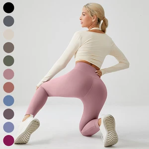 Custom Gym Fitness Workout Nude Soft Pants Push up Scrunch Butt V Shape Cross Waist V Cut Yoga Pants Scrunch Butt Leggings