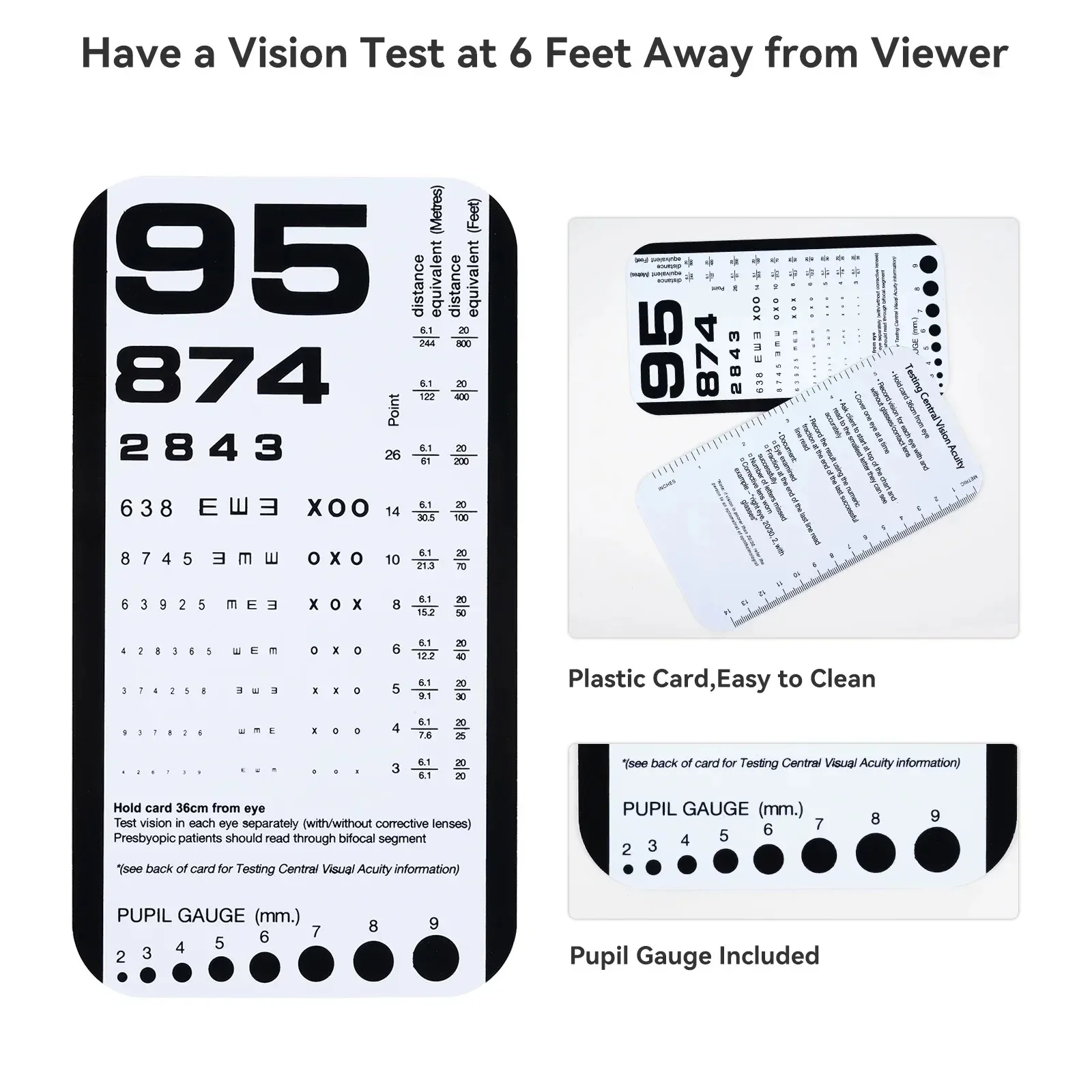 2024 Far Near Vision Standardized Eye Chart Visual Testing Pocket Eye Chart, Snellen Pocket Eye Chart Rosenbaum Pocket