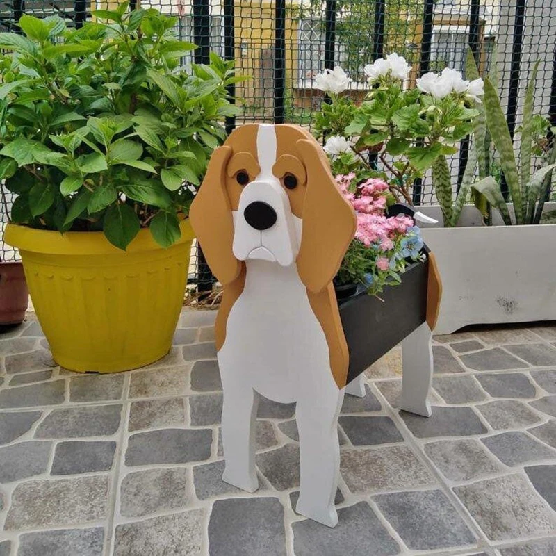 Popular PVC Dog Planter and Flower Pot Holder Garden Home Decorations Wooden Animal Planter for Outdoor Use