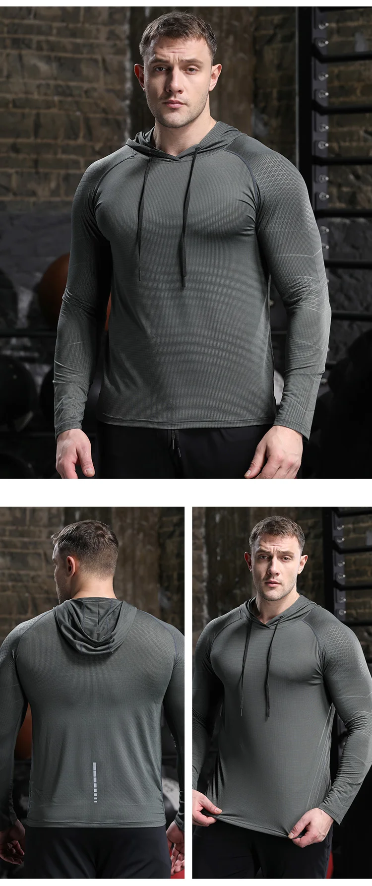 Mens 4 Way Stretch Hooded Shirt Dry Fit Breathable Custom Logo Gym