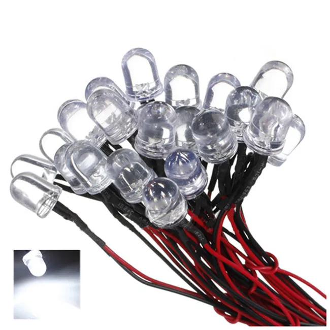 Small bulb 3V 5V 12V 5MM LED Diode Light Clear 20cm Cable Pre Wired With Plastic Holder