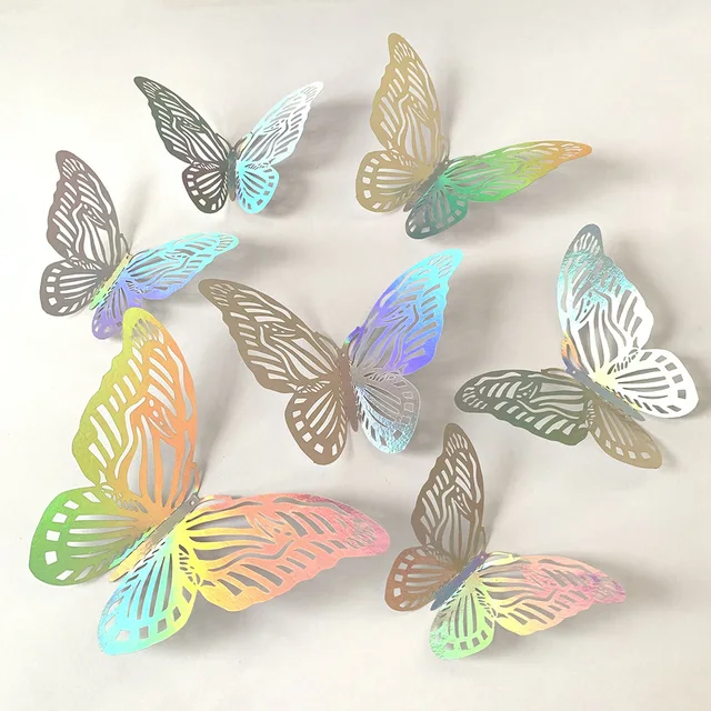 Colorful 12 piece three-dimensional hollow butterfly sticker art home party wall decoration background wall sticker