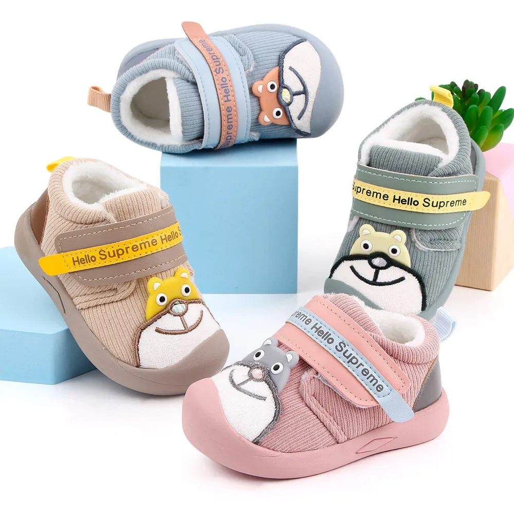 Winter Warm Cotton Baby Shoes Cute Bear Design with Plush New Born Baby Walking Shoes Unisex