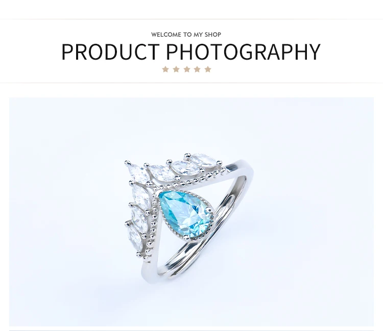 Factory Custom Wholesale 1ct 925 sterling silver gra teardrop pear shape cut fancy blue diamond moissanite women engagement ring