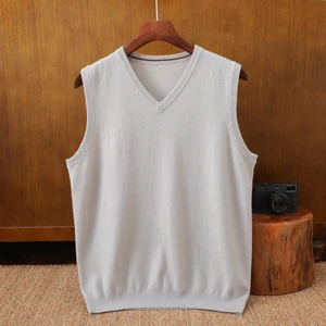 Autumn Winter 100% Cashmere Woolen Vest for Men Custom Knitted Sleeveless Halter Design Solid Pattern for Casual Business Style