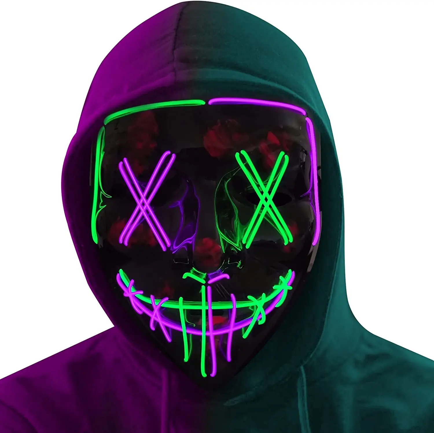 Light Up Flashing El Wire Neon Mask Hot Sale Party Pvc Halloween Full ...