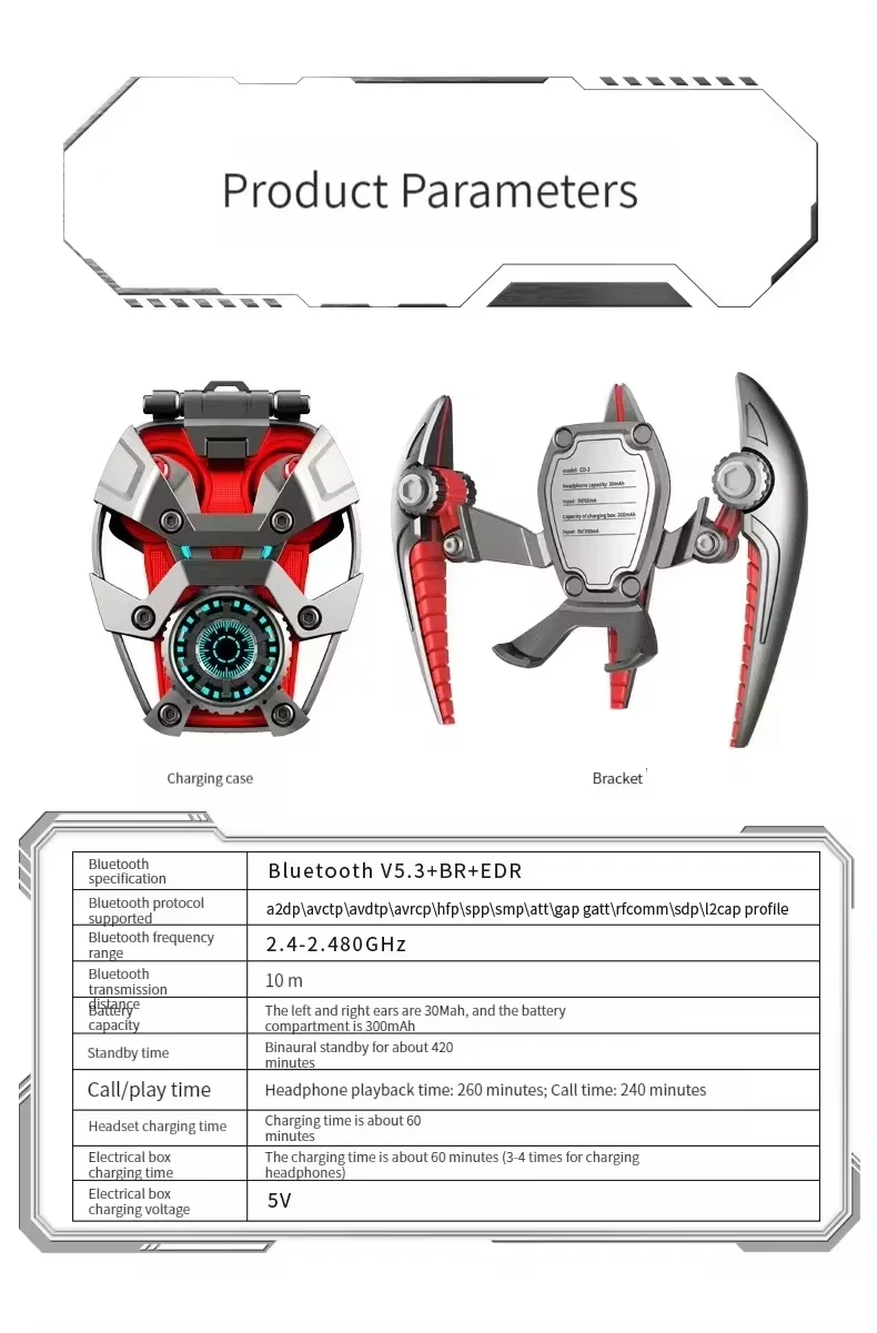 2024 TWS CD3 Alloy Shell Mecha Power Planet Design ENC Low Latency Gaming Earbuds LED Battery BT5.3 Wireless Call Noise In-ear