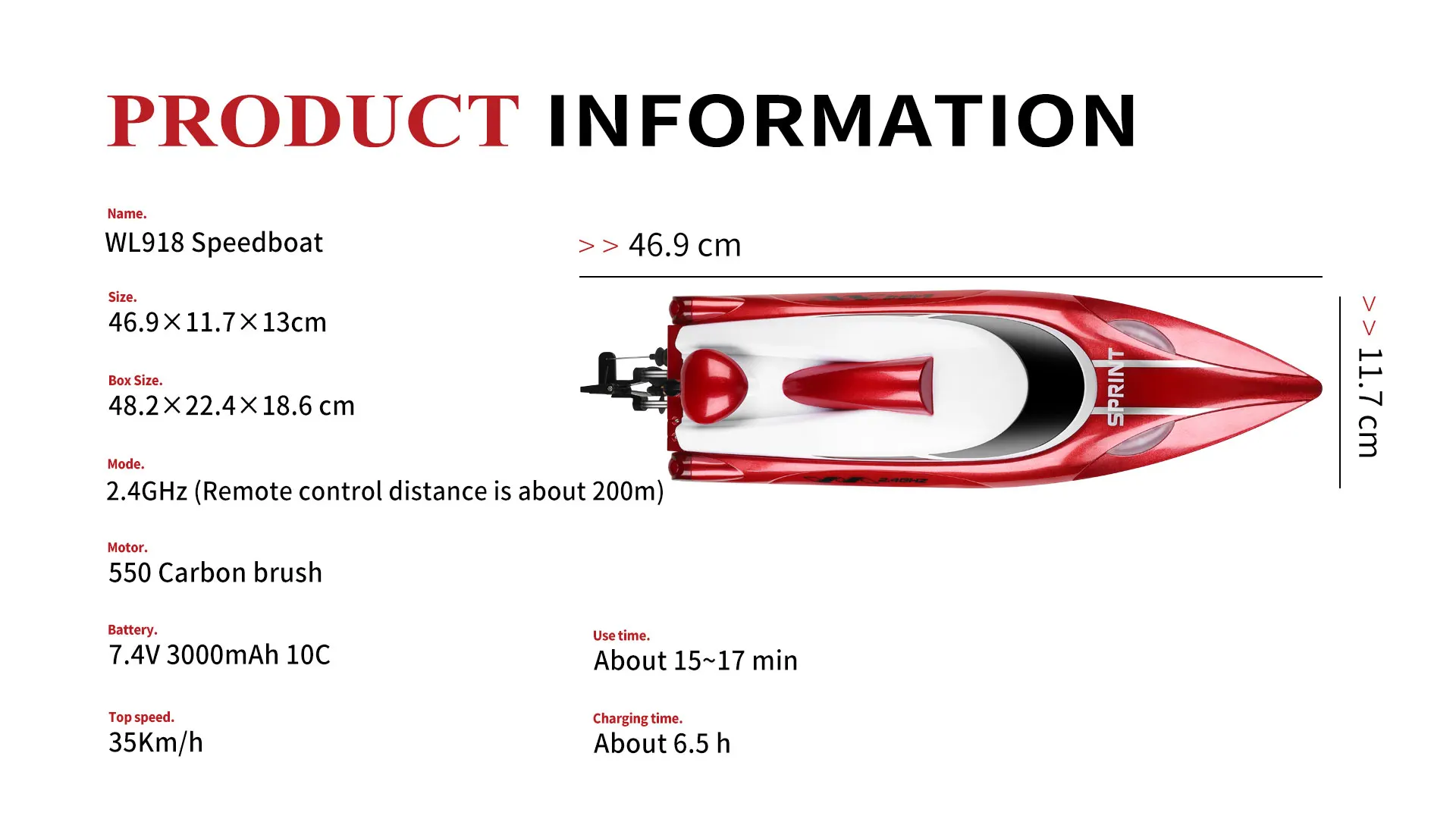 Wltoys WL918 RC Boat High Speed RC Racing Ship Speedboat 35KM/H 200M Remote Control Boat Christmas Gifts Toys for Children