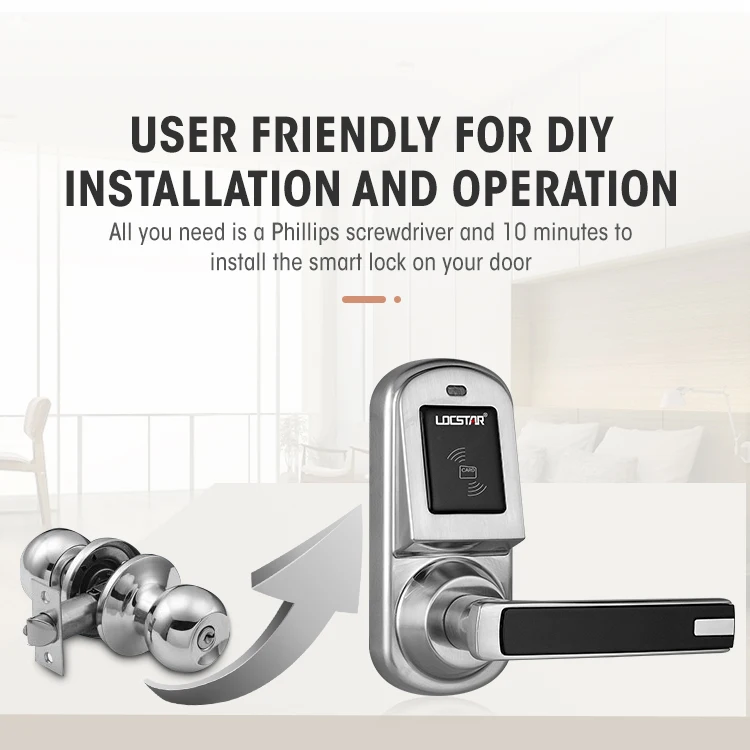 Factory Wholesale Card Keyless Single Latch Hotel Security Hotel-Door-Lock Rf System Kit Mifare Encoder Electric Lock Door