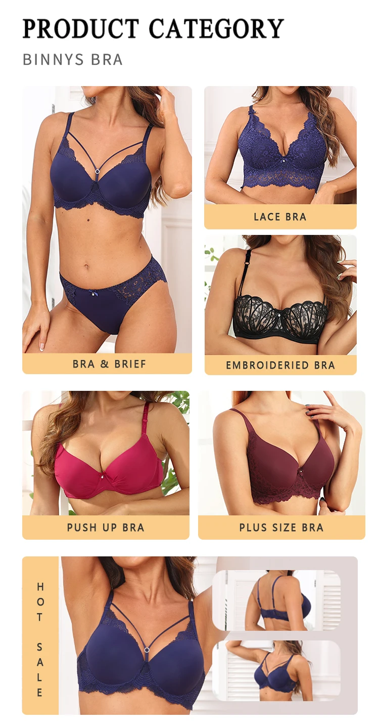 Binnys New Arrival Bra And Panties Sets Push Up Bralettes De Encaje Push Up Double Paaded 9400