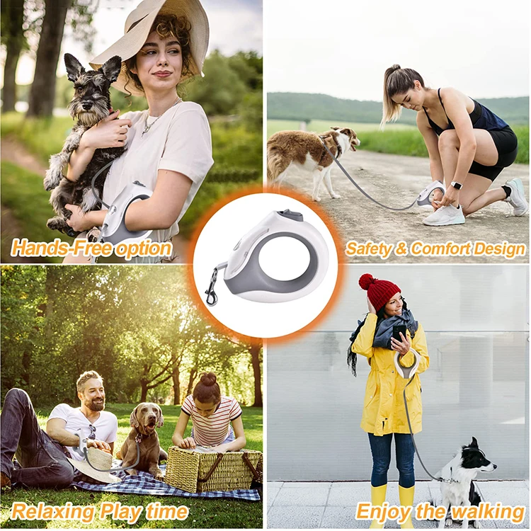 Retractable Dog Leash With Ultra Bright Led Light Handsfree 360 Tangle