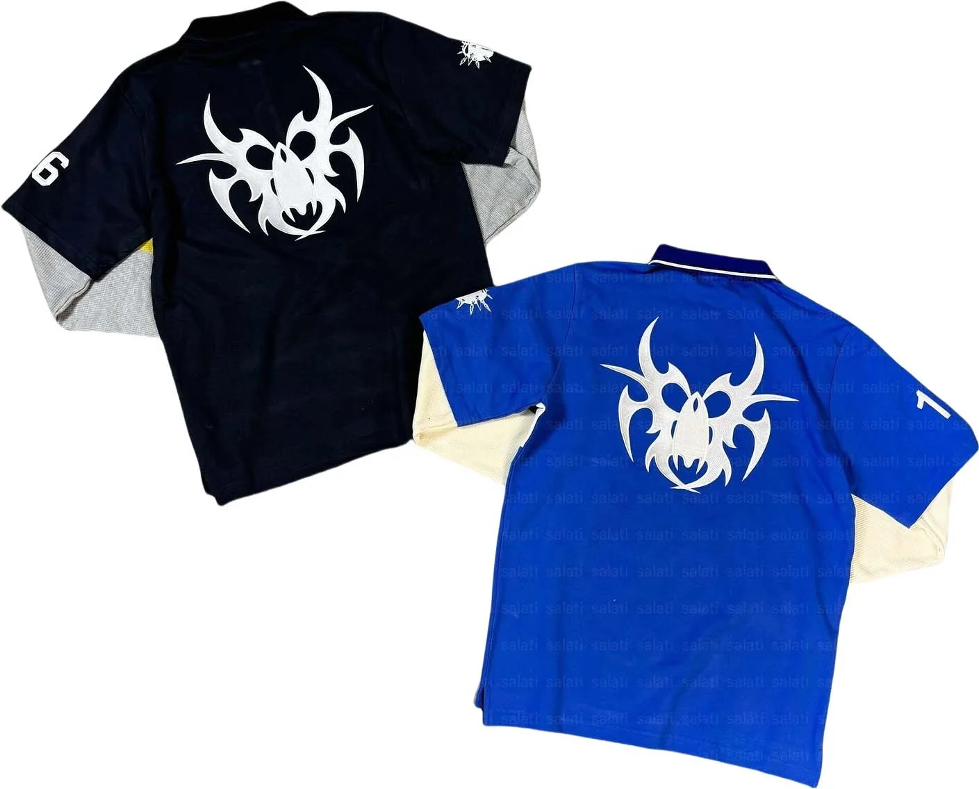 For High Quality Custom Cotton Knitted Oversized Boxy Double Layer Long Sleeve Rugby Men's T-shirts Flock Print Breathable gallery 2