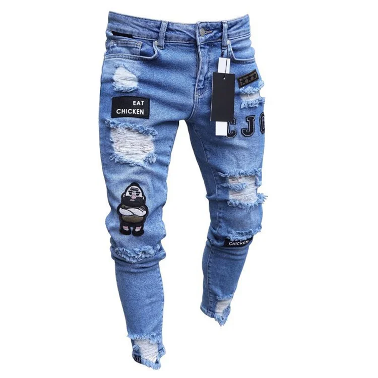 Pantalones Vaqueros De Mezclilla Para Hombre,Jeans Informales Ajustados  Desgastados Rasgados,Parches,2021 - Buy Hombre Vaqueros 2021,Pantalones  Vaqueros Para Hombres,Vaqueros De Los Hombres Product on Alibaba.com
