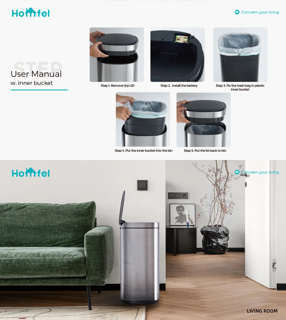 50l Automatic Kitchen Garbage Bin Trash Can Infrared Waste Bin Home