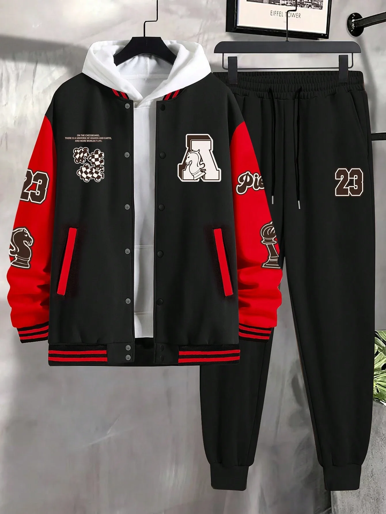 Men's top coat baseball shirt Long sleeve pants suit Knitted cotton high quality custom size wholesale_voghion.com