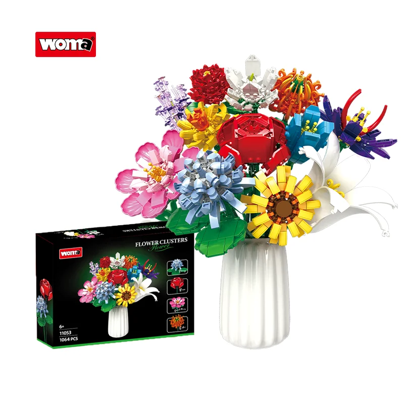 WOMA Factory ODM OEM 12 in 1 Bricks Flower Bouquet Kids Construction Block Flower Bricks Building Sets