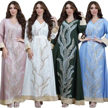 fashion large size dress Middle East Dubai hot hot stamping gold chiffon Muslim ladies dress