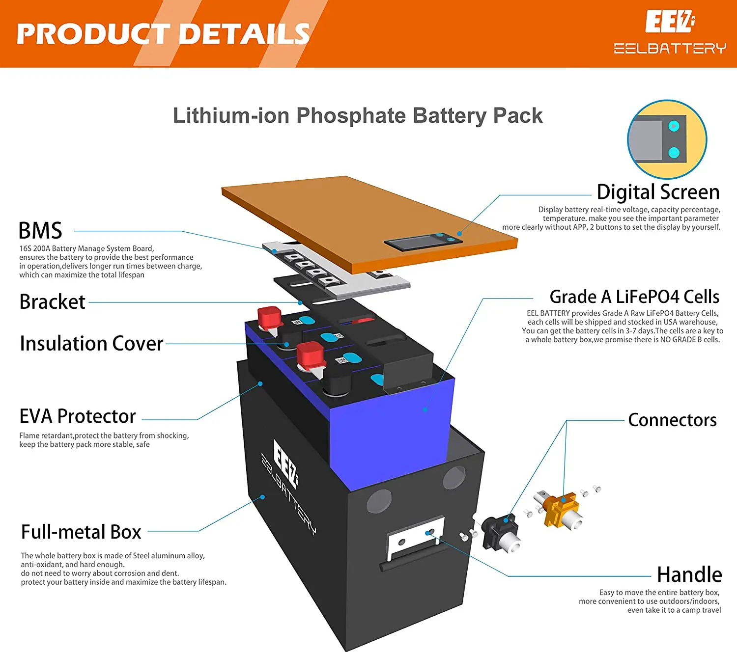 Diy 12v Lithium Ion Battery Box Lifepo4 Battery Pack Built In 200a Bms Easy Installation For