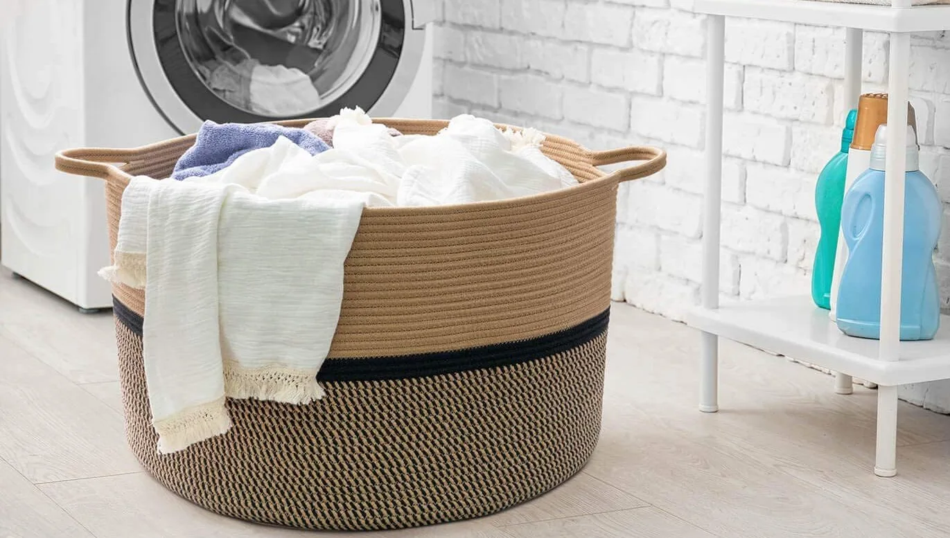 Tall Laundry Basket Woven Basket Cotton Rope Storage Baskets For ...