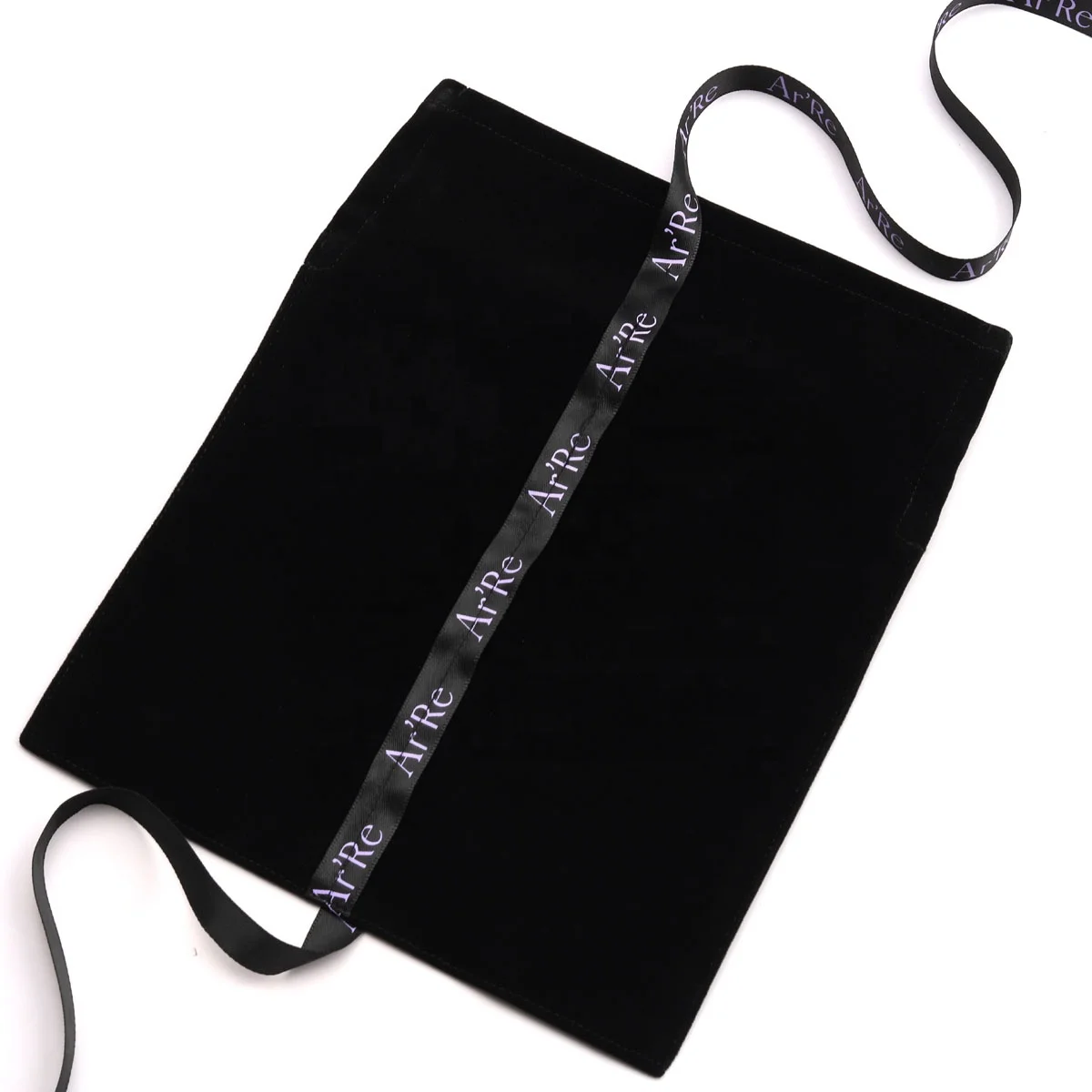 Portable Black Velvet Pouch Reusable Gift Clothes Packaging Envelope Suede Velvet Dust Bag With Ribbon detail