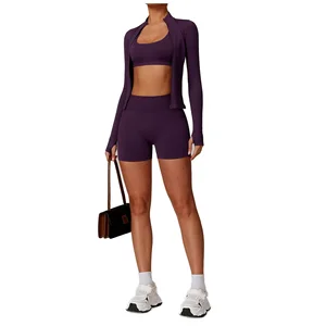 Women's Breathable Yoga Crop Top and Shorts Set Workout Fitness Outfit With Printed Jackets for Adults