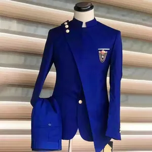 High Quality Male Plus Size Solid Color Long British Style 2-Piece Blazer Jacket and Pants Vest Formal Men's Suit Set