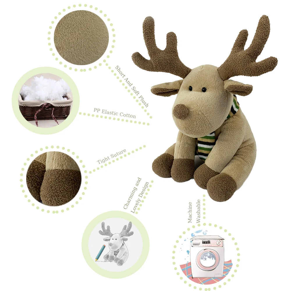 Amosfun juguete de peluche de navidad adorable reno elk muñeca de peluche festival de navidad muñeca de juguete ciervo peluche para niños adultos 