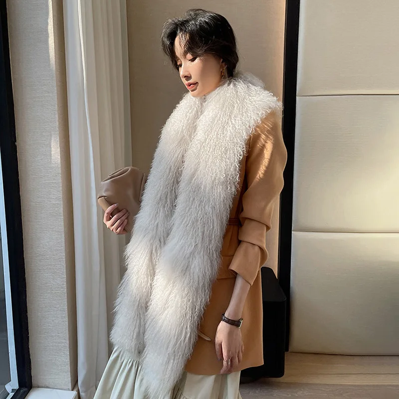 Новый дизайн пушистые длинные меховые шарфы женский шарф из натурального монгольского