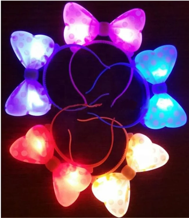 Повязка на голову с Микки и Минни Маус, праздничная светодиодная мигающая лента для волос с мигающим бантом