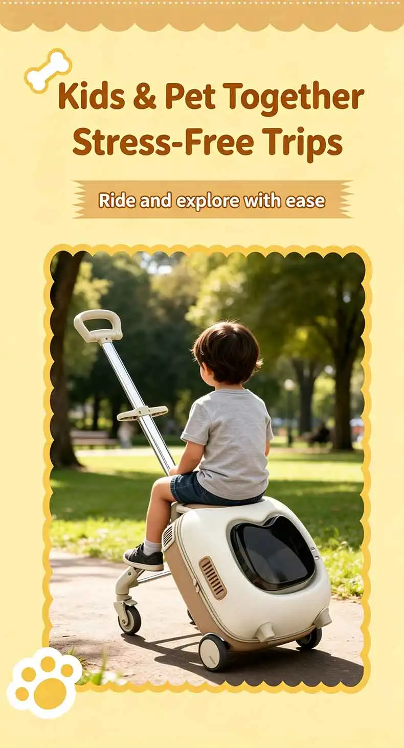 product new pet stroller suitcase rideable design portable outdoor travel cart for small cats dogs pet carrier trolley-5