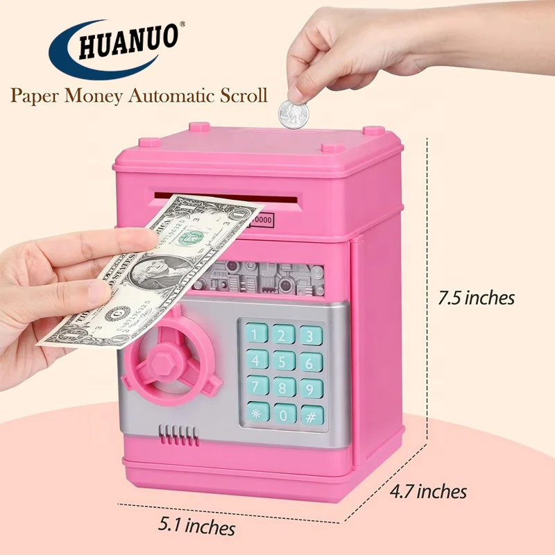 Money ATM with Safe Password Lock Electronic Real Coin Bank Plastic Large Saving Box Kids Piggy Bank