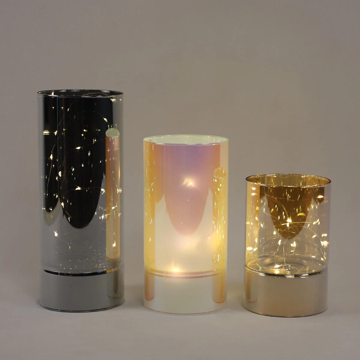 High Quality Glass LED Craft Colorful Candle Holder Cylinder Tealight Holder Christmas Decor Party Decorative Gift