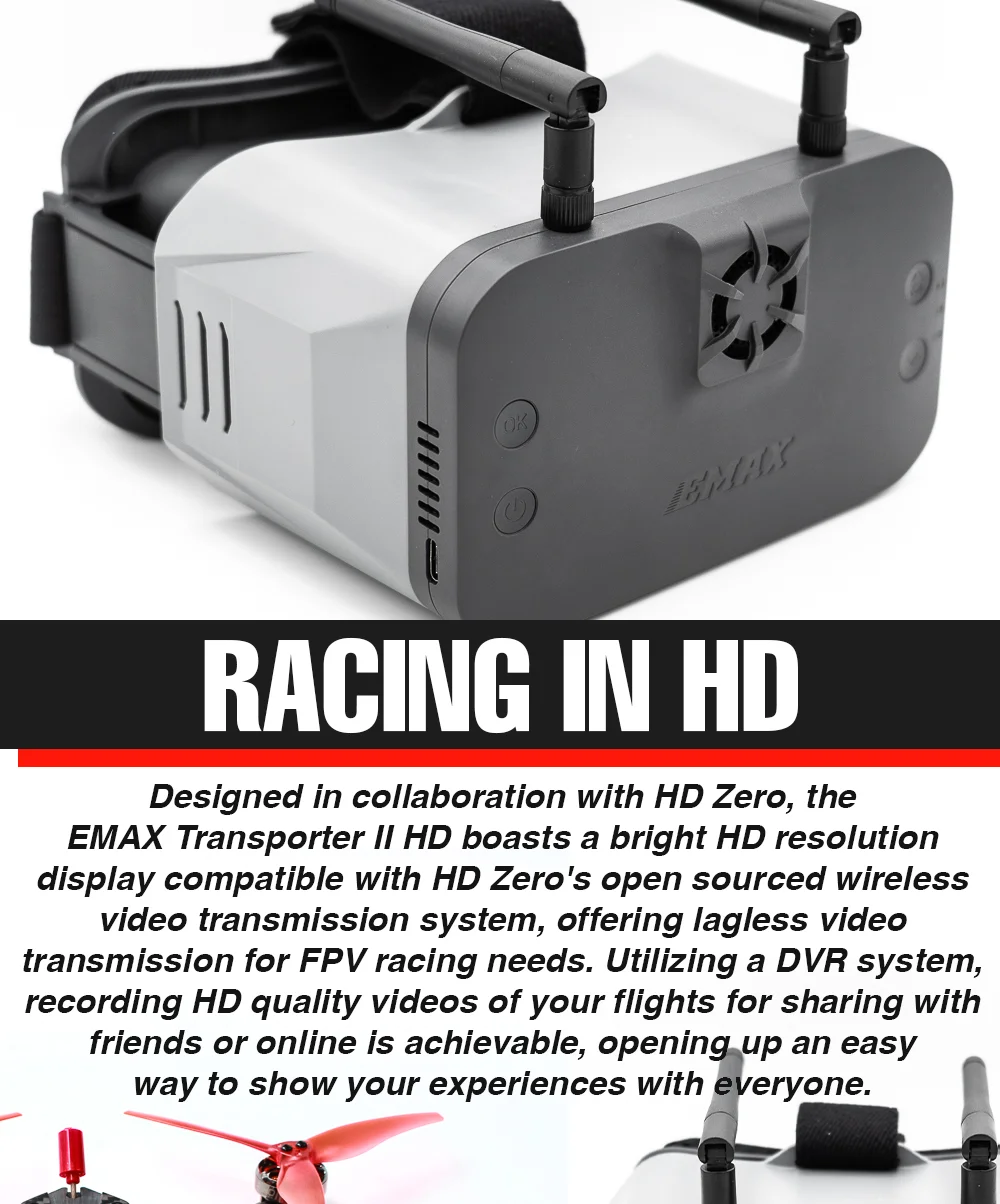 Foldable HDZero Smart Eyewear DVR EMAX Transporter II HD 720P FPV Goggle 5.8Ghz Racing Drone Glasses High Definition details