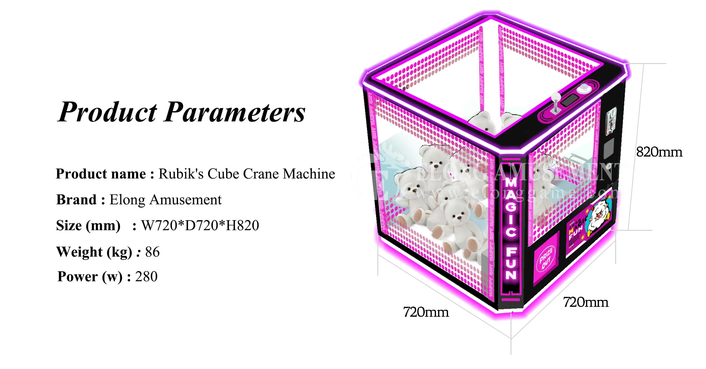 Single Rubik's Cube Crane Mach Transparent Glass Claw Machine for Dolls ...