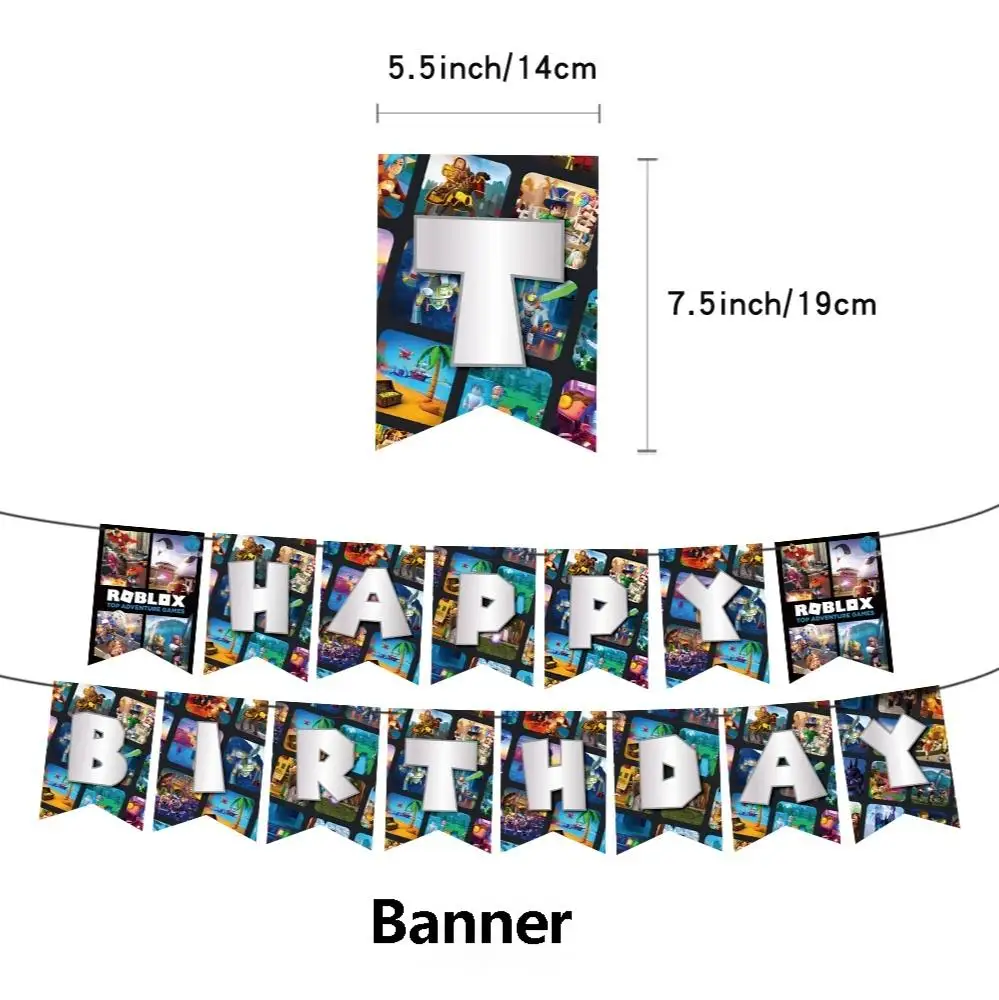Roblox Pixel Party Tableware Minecraft Party Decoration Set Paper Plates Cups Party Supplies Birthday Banner Balloons for Kids