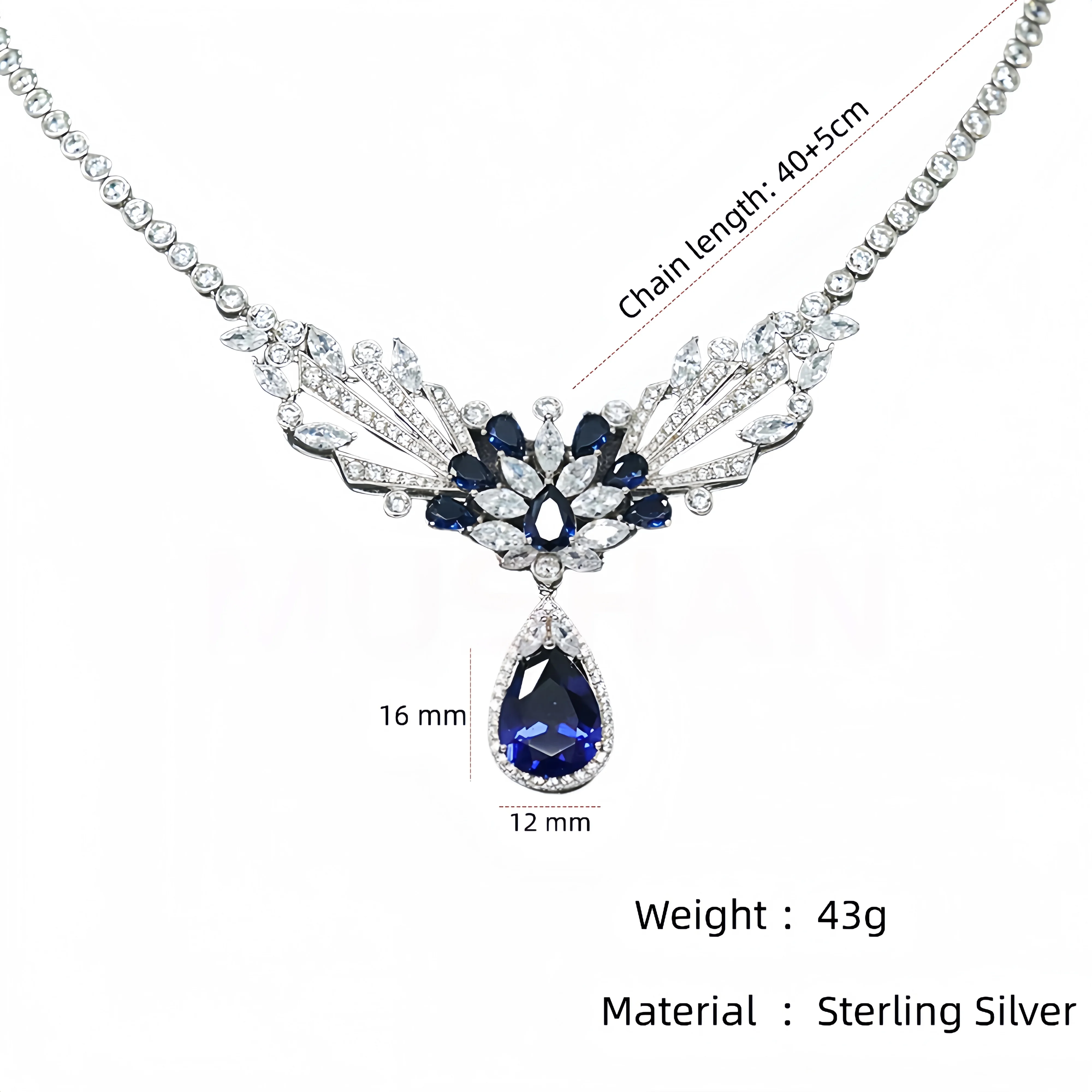 MUSHAN Jewelry Factory S925 Silver High Carbon Diamond Jewelry Necklace Synthetic Sapphire Water Drop Shape Pendant Necklaces