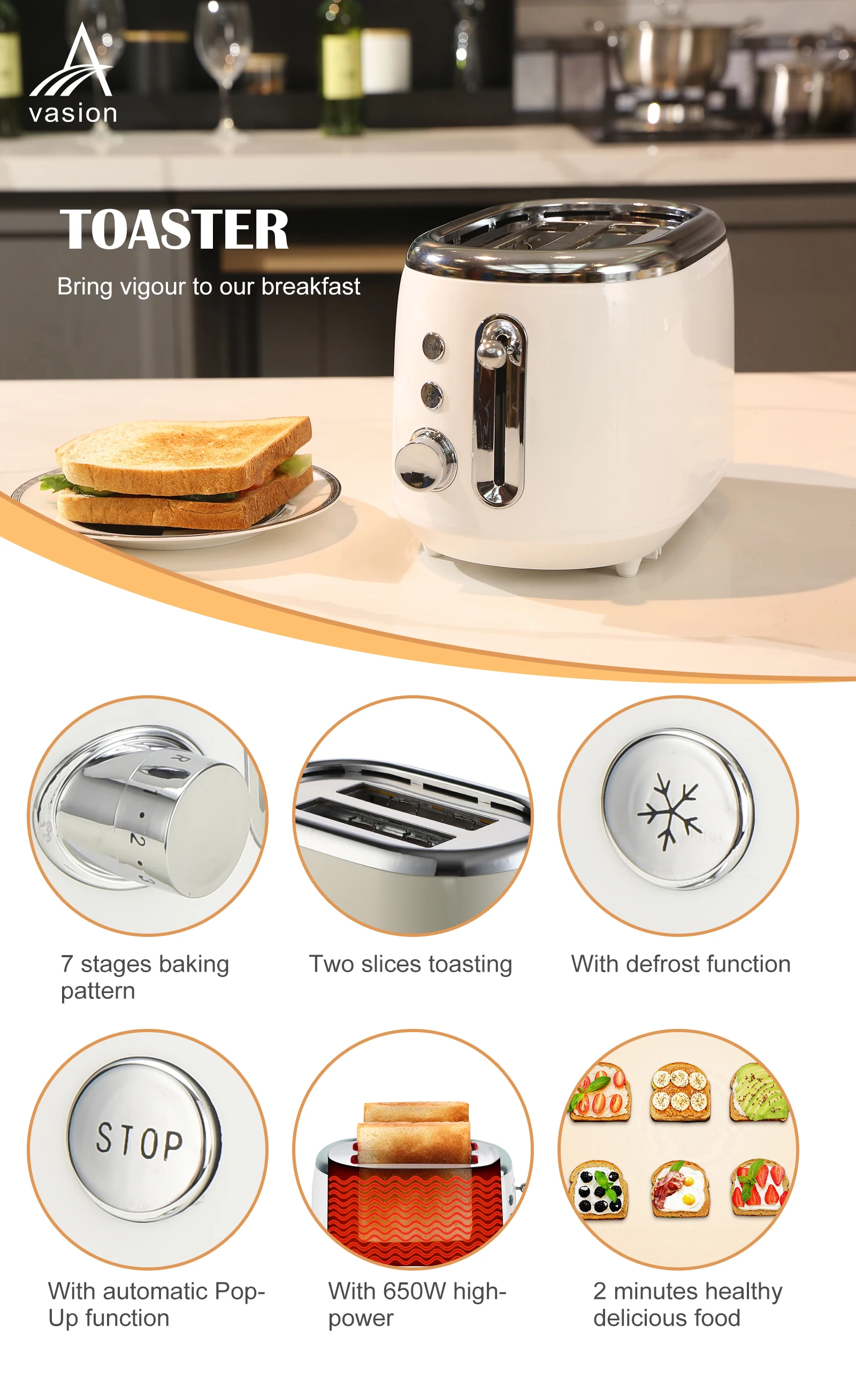 Unique Design 2 Slices Stainless Steel Electric Multifunctional Home