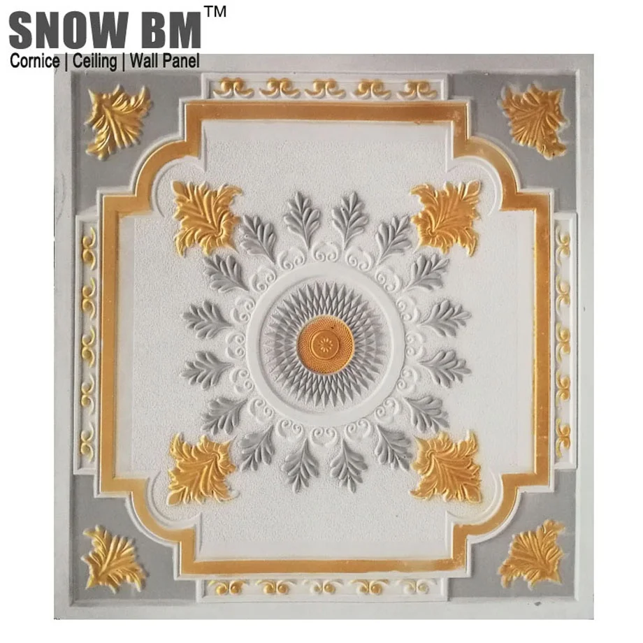 SNOW BM Golden Color Flower Design Fiberglass  Reinforced False Ceiling Gypsum Tiles