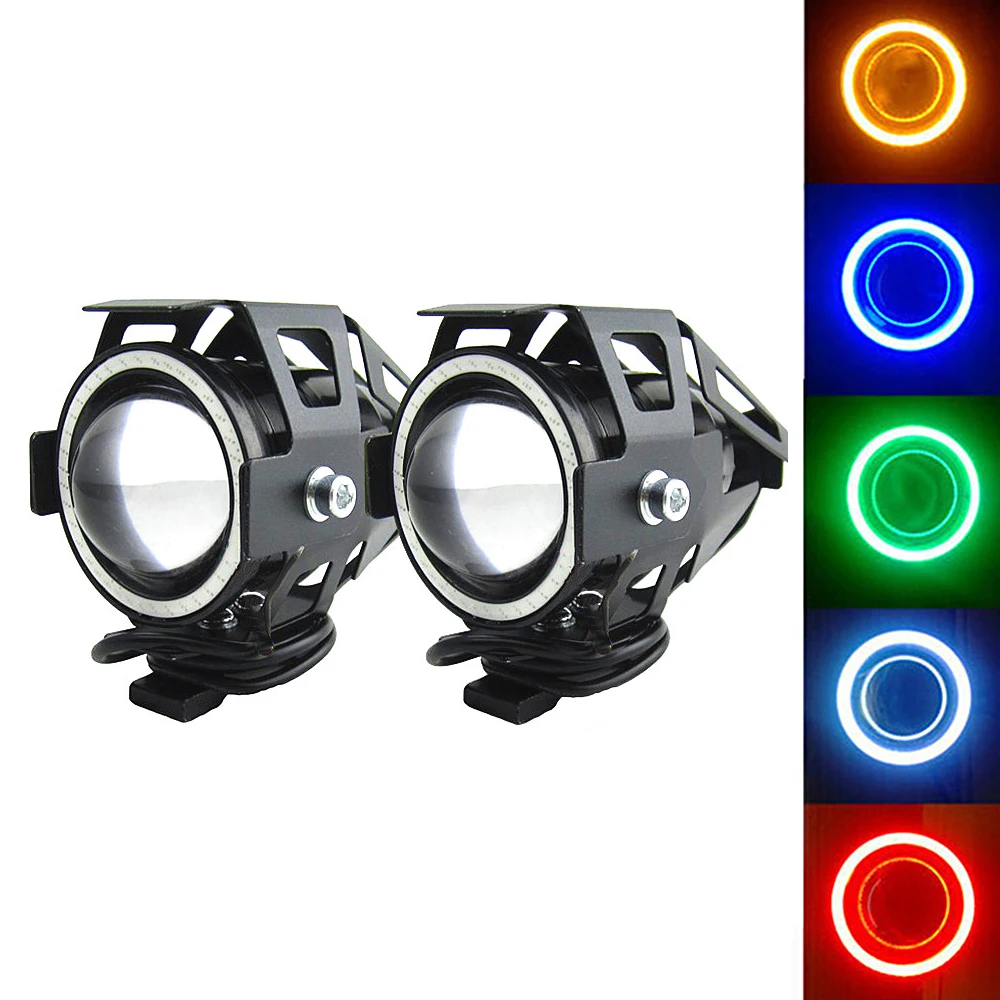 Ridefixing U7 Phare LED de Moto Avec Yeux d'Ange Lumière d'Aide Lumineuse 125W Lampe de Vélo Accessoires Feux de Brouillard