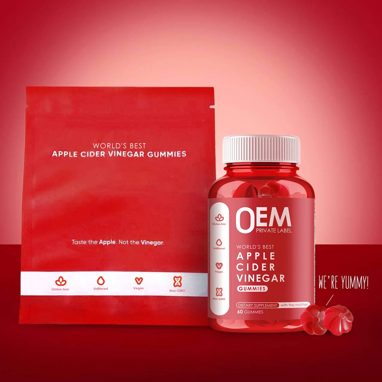 Hot Sale Apple Cider Vinegar Gummy Candy Oem Natural Plant Extract Oil