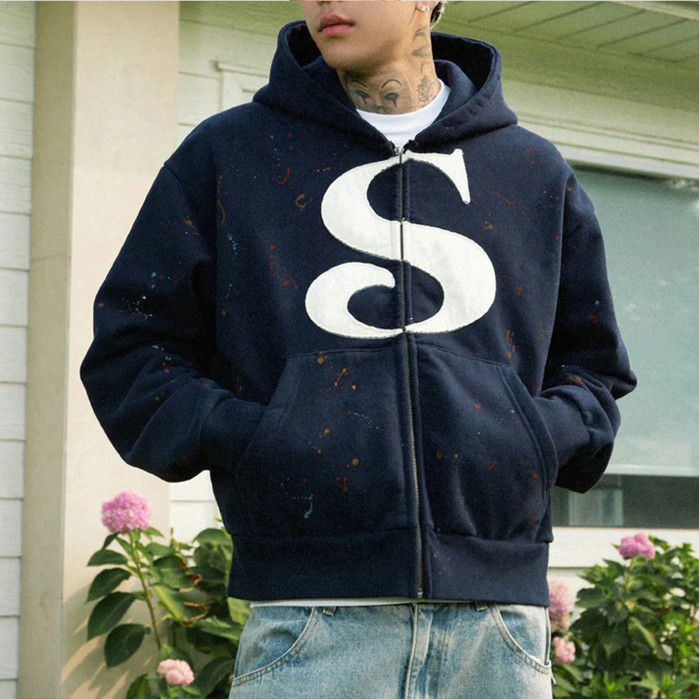 MANNXC Men's 100% Cotton Terry Fleece Streetwear Pullover Hoodie