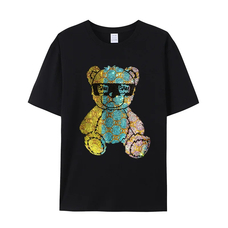 Free sample Black afro girl hotfix motif Custom rhinestone transfer design for tshirt