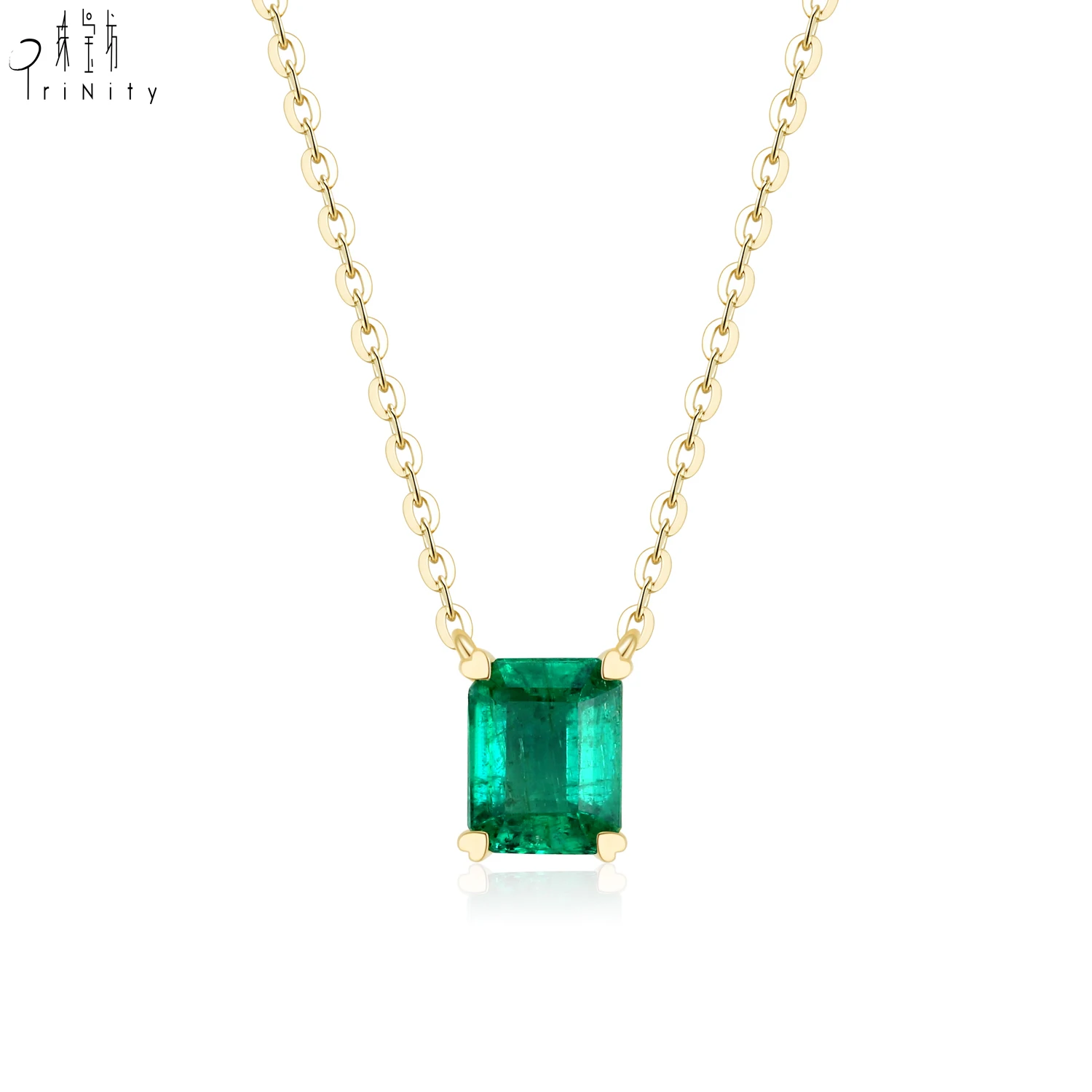 New Arrival Elegant Jewelry Fancy Necklace Design 18K Yellow Gold Real Natural Emerald Pendant Necklace For Women