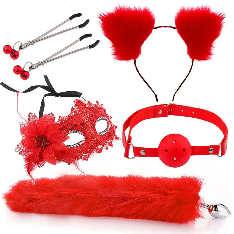 HM Set Adult Games Nipple Clip Neck Collar Erotic Cosplay Cat Tail Anal Plug Small Pour Hommes