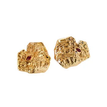 VINTAGE Gold Plated brass Earrings Set Low Key Luxury Hammered Texture Studs Trendy Jewelry for Wedding Party or Gift