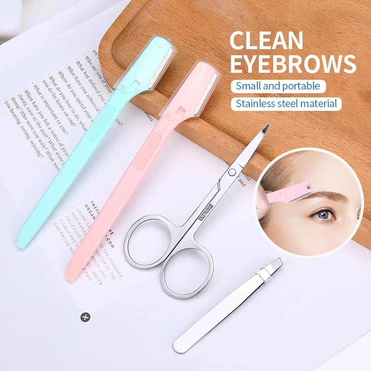 Eyebrow Razor,Eyebrow Trimming Scissors Set, 3Pcs Eye Tool Knives