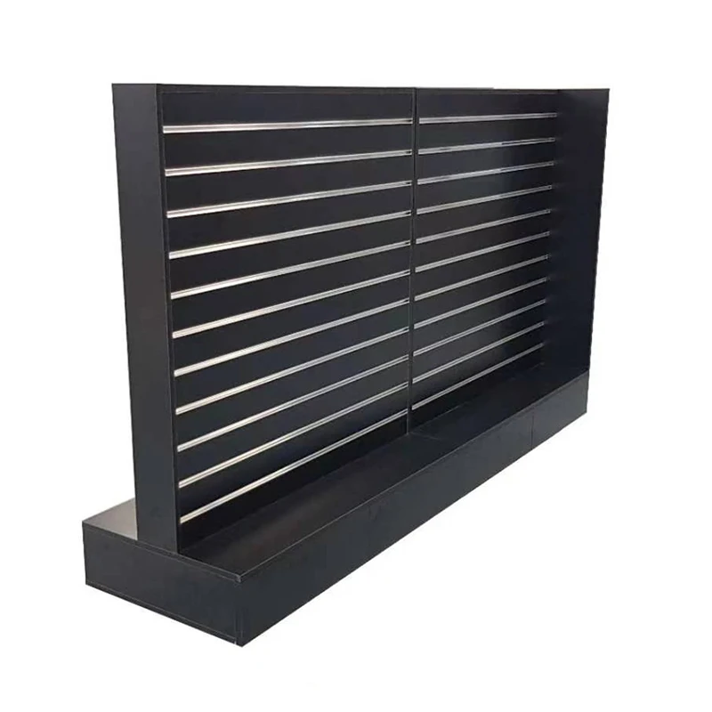 4 Side Retail Shop Revolving Slatwall Tower for Retail Store Display New Design Wooden Rotating Slat Wall Panel Cube With Castor