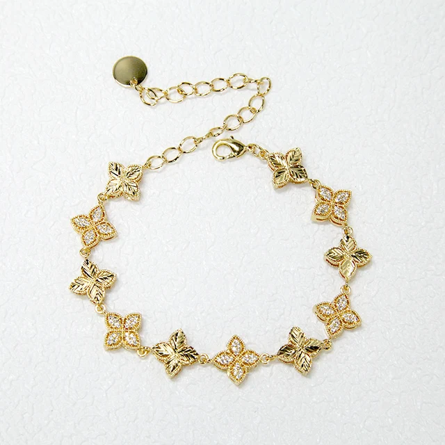 JYL0121 Diamond Cut and Zirconia Four Olive Leaves Flower Bracelets Women