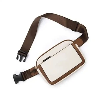 Faux Vegan Leather Crossbody Chest Bag Fanny Pack Adjustable Shoulder Strap 3 Zipper Pockets Lady Lightweight Waist Bag