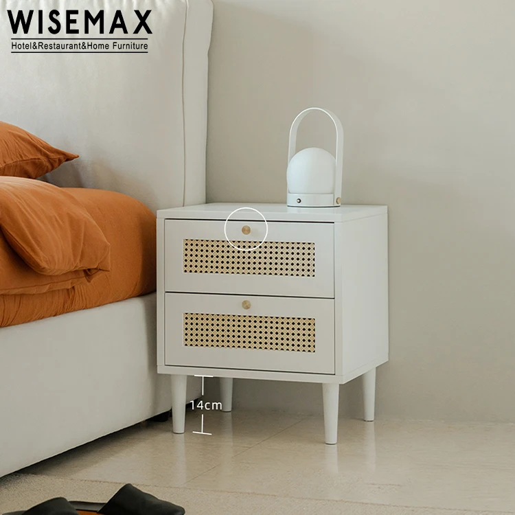 Мебель WISEMAX, лидер продаж, популярная тумбочка, боковой столик из натурального дерева с ротанговым декором, прикроватный столик с двумя выдвижными ящиками